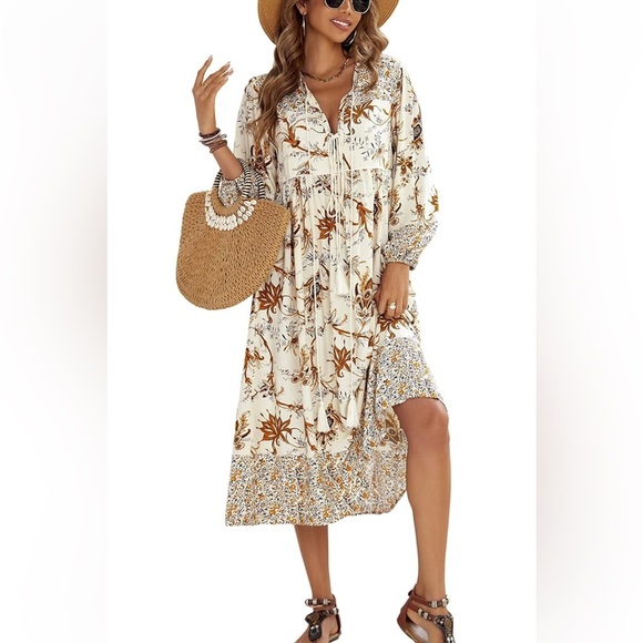 R. Vivimos • Boho V Neck Tassel Maxi Dress - Picture 2 of 16